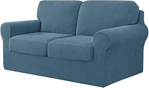 Sofatäck, med resårband 7-delad sofföverdrag inklusive tre separata ryggstöd for 2-sits soffa Smoky Blu
