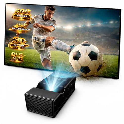 Proiettore UST Tiro Ultra Corto, 600 lumen, Risoluzione nativa 1080p, DMD 0.23, 3D DLP Link supportato, 100 a 50cm, AndroidTV WiFi 2GB RAM e 16GB ROM, Bluetooth