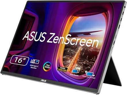 ASUS ZenScreen OLED MQ16FC Portable Monitor (16 Inch 16:10 WUXGA (1920 x 1200) OLED Panel, Power Pass Through, Auto Rotate, Tripod, USB Type-C, Mini HDMI, 95% DCI-P3, Flicker Free, Low Blue Light)