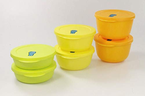 Tupperware, forno a microonde CrystalWave 2,0 l (2) arancione + 1,5 l giallo (2) + 1,0 l limette (2)