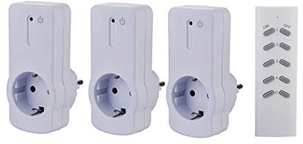 ZEYUN Enchufes Inalámbricos con control remoto (3+1) para interiores, 3680 vatios, alcance 30 m, con Control Remoto, Blanco (3 PACK)