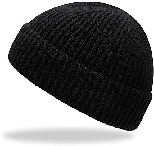 Furwabo Trawler Beanie Watch Hat Berretto da Orologio Bordo Arrotolabile, Berretti a Maglia Caldi Invernali Pescatore Unisex(Nero)