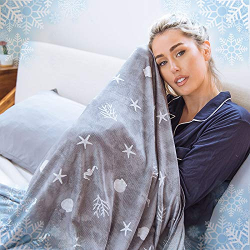Ailemei Direct Estiva Coperta di Rinfrescante 2 Lati, Super Morbido Traspirante Coperta di Raffreddamento, Leggera Tema Costiero Estivo per Divano Letto Viaggio, 127 x 178 cm Grigio