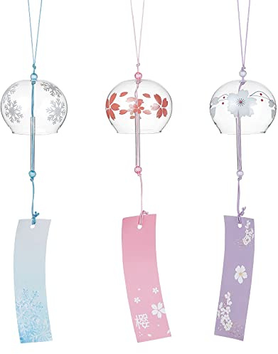 BENECREAT 3PCS Campane a Vento Giapponesi Rosa/Blu/Viola in Vetro Ciondolo Fatto a Mano per Regalo di Compleanno e Decorazione