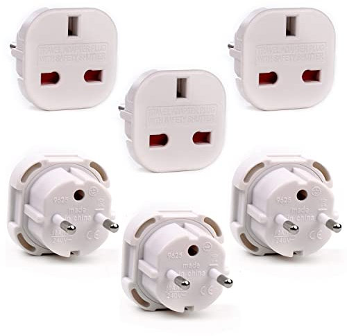 EU Travel Adapter - UK to European Plug Adapter - Travel Plug Converter UK to EU Type C, E, F for Spain, France, Russia, Italy, Germany, Portugal, Turkey & more (White)