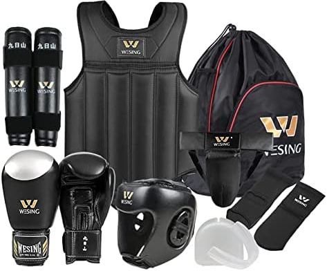 Wesing Martial Arts Protector Equipments Sanda Kickboxing kit 8pcs Gear Set for Men (XXL(5.94ft~6.07ft,187lb~198lb), Black)
