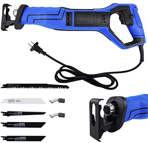 Sierra de sable, 900 W universal eléctrica de 2800 RPM, longitud de carrera 28 mm, sierra eléctrica de cola de zorro con 5 hojas de sierra para madera, metal y plástico, cambio de hoja de sierra sin