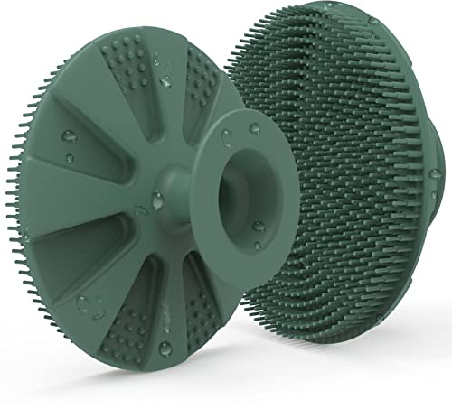 BEAUTAIL Silicone Body Scrubber, Gentle Exfoliating Brush on Sensitive Skin | Silicone Shower Scrubber for Body, Suction Cup to Store, Hygienic Silicone Loofah for Women, Men & Kids. 1-Pack, Olive Green