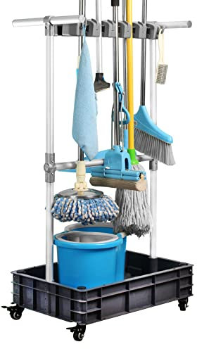QTJH support de accroche balai et serpillère Mobile à Fixer au Sol - pour la maison, le Jardin et le Garage porte balai rangement buanderie