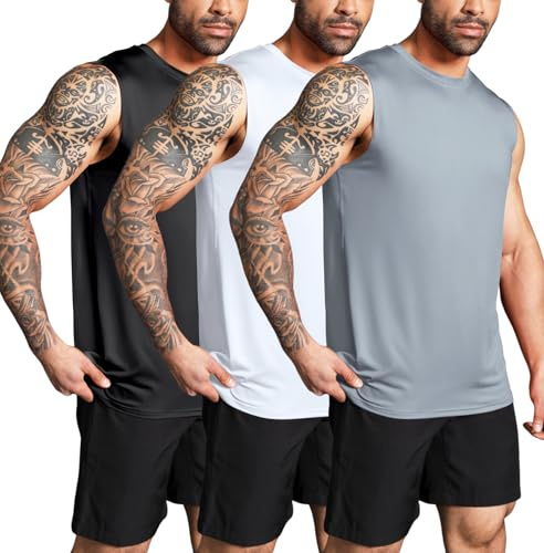 Boyzn Men's Tank Top Pack of 3 Training Fitness Bodybuilding Tank Shirt Quick-Drying Muscle Shirt Sleeveless Vest for Men, Black/White/Grey, S