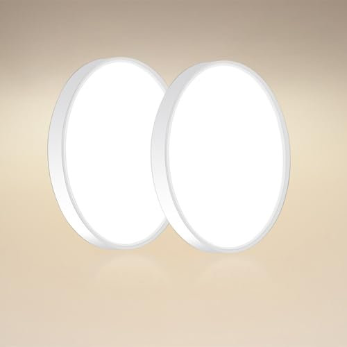 Ouyulong 2 Stück Led Deckenleuchte 18W Deckenlampe Led 4000K Runde Deckenleuchte 1620LM IP44 Deckenleuchte Led für Wohnzimmer Schlafzimmer Badezimmer Küche Bad Keller Balkon Ultra Dünn Ø 23cm
