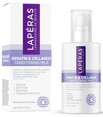 Lapéras Keratin & Collagen Leave-in Hair Milk Spray, Nourishing Hydrating Revitalizing and Protective Heat Protection Spray For Hair, 200ml