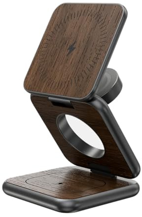 KU XIU X40 Chargeur Induction Pliable 3-en-1 – Station de Charge sans Fil pour iPhone 17-12/Air, 5W pour iWatch Séries 4–11/SE/Ultra et Écouteurs sans Fil 2/3/4/Pro – Finition Grain de Bois
