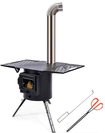 Stufa a Pellet Piccola con Contenitore Cenere, Stufa a Pellet Canalizzata con Gambe Pieghevoli, Stufa a Legna da Campeggio Portatile for Tenda for Riscaldamento