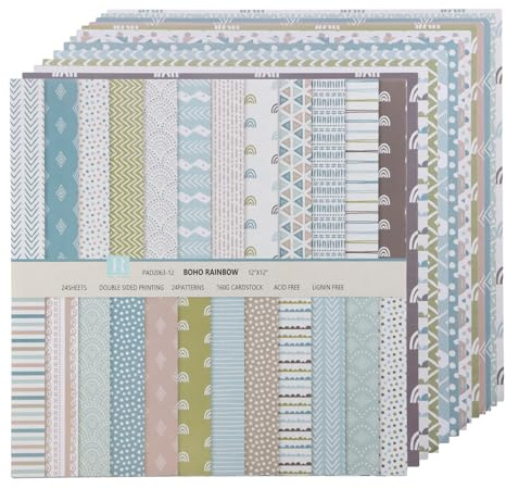 12 Patrones Bohemios 24 Fotos Papel Scrapbooking, Patrón de Doble Cara Papel Decoupage para Scrapbooking, Scrapbooking Materiales para DIY Álbum de Fotos, Cuaderno 30,5x30,5 cm