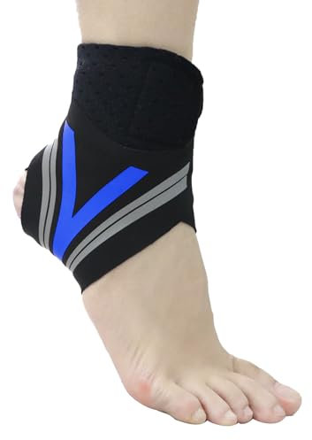 Fußbandage Sprunggelenk Einstellbar Bandage Fußgelenk Hochelastisch Knöchelstütze Damen Herren Sprunggelenkbandage für Laufen Sport Arthritis Gelenkschmerzen (Blau)