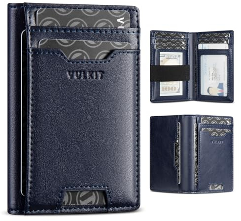 VULKIT Porta carte di credito con blocco RFID, sottile tasca frontale in pelle, da uomo, accesso rapido, con 10 slot e fascia per banconote o ricevute, portafoglio formato palmare, Marina Militare