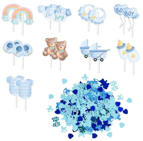HDGSAFD 18 Uds. Insertos para Pastel De Bebé, Confeti Azul De 15G, Lindos Insertos para Pastel De Dibujos Animados, Decoraciones para Fiesta De Baby Shower