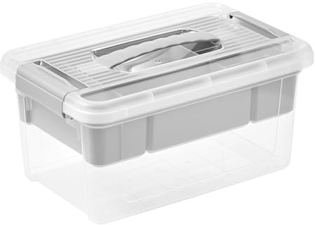 keeeper Organizer-Box, 5 l, Bequemer Griff, Praktische Clips, Herausnehmbarer Einsatz, Aufbewahrungsbox, 19 x 29 x 14 cm, henri, Nordic Grey (Grau)