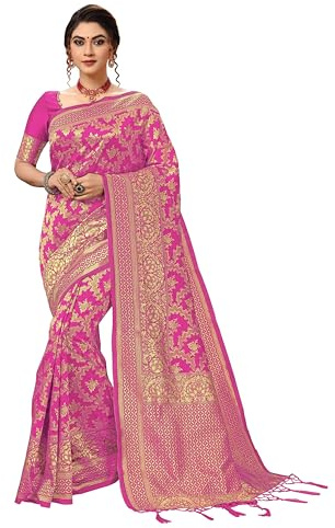 Nivah Fashion Women's Banarasi Art Silk Saree with Blouse Piece(NH.S13-Pink)