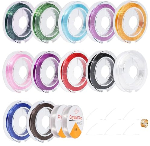 YiiHHooN Hilo Elastico para Pulseras, 14 Rollos Hilos para Hacer Pulseras con Hilo de Perlas, 13 Colores Banda Elástica para Pulseras Cinta Elástica para Pulsera Fabricación de Joyas Collar