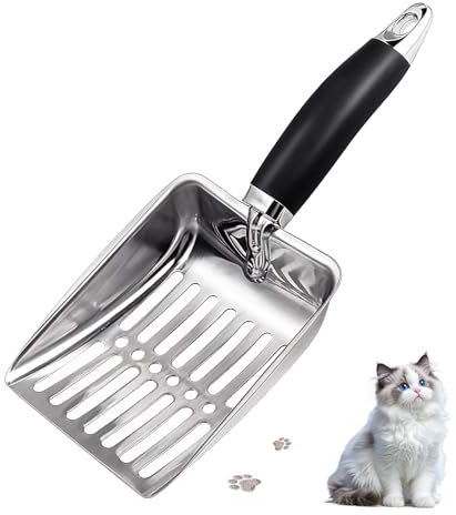 soodyoow Cat Litter Scoop, Stainless Cat Poop Scoop, Litter Tray Scoop, Poop Scoop Cat Litter, Cat Litter Scooper, Litter Scoop, Easy to Clean, Durable, for Cat Litter Box (Black)