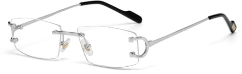 LIGOES Occhiali da sole quadrati moda UV400 metallo unisex occhiali da sole senza bordi per uomini e donne, argento con trasparente
