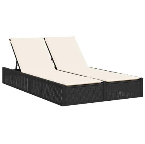 Tumbona doble de ratán sintético con respaldo ajustable y cojines lavables, color negro, 200 cm, para jardín y patio, cómoda, resistente a los rayos UV, resistente a la intemperie, para dos personas