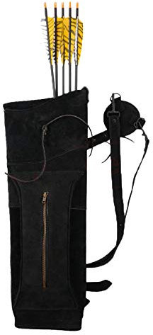 BEARPAW Rückenköcher Raven | Linkshand; mit Dreipunkztaufhängung, aus Wildleder, schwarz Beriemung, für Pfeil und Bogen