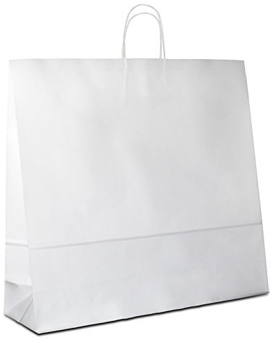 Papiertüten weiß mit Kordel-Henkel I 50 Stk. 54+15x49cm I Papiertragetasche für Einzelhandel, Hochzeit, Geburtstag, TO-GO I Geschenktüten aus Kraftpapier I HUTNER