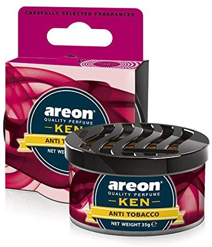 AREON Ken Car Air Freshener Tin Anti Tobacco Top Up Adjustable Vented Lid Multi Pack of 2