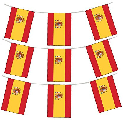 GrassVillage Spain Flag Bunting – 10m (33ft) with 24 Flags | Weatherproof & Reusable Spanish Banner for World Cup, Euro, Football, National Holidays, Festivals & Party Decorations