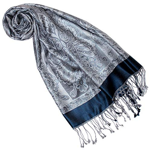 Lorenzo Cana Pashmina Jacquardsjal, 100 % silke, paisleymönster, paisley, sidenhalsduk, pashmina, flerfärgad, 70 x 190 cm, Blå/grå, One Size