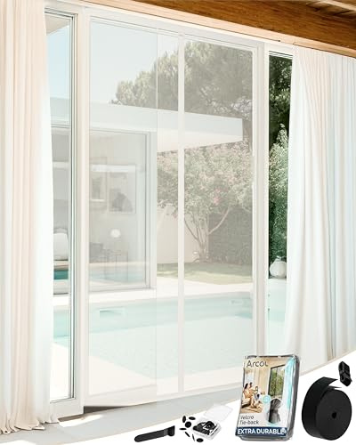 ARCOL Mosquitera Puerta Magnética 100x210 cm de Fibra de Vidrio – Adiós a los Mosquitos en 3 min, Malla Ultra-Fina, Cierre Automático con Imanes y Pesos, Cinta de Fijación Extra Ancha (Blanco)