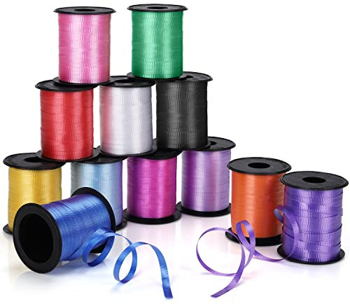 Belle Vous Geschenkband Set (12 Stk) - L18 m x B5 mm - Ringelband Geschenkband für Luftballons, Geschenke, Floristen, Hochzeits- & Partydekoration, Kunsthandwerk, Polyband Maibaum & Weihnachten