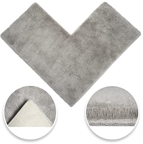 BADELIGA® Eck Duschmatte Hellgrau, idealer Duschvorleger für eckige Duschkabinen. Extrem flauschig, rutschfest & waschbar. Trocknergeeignet. Badematte, Badteppich mit Eckausschnitt 50 x 100 x 100 cm