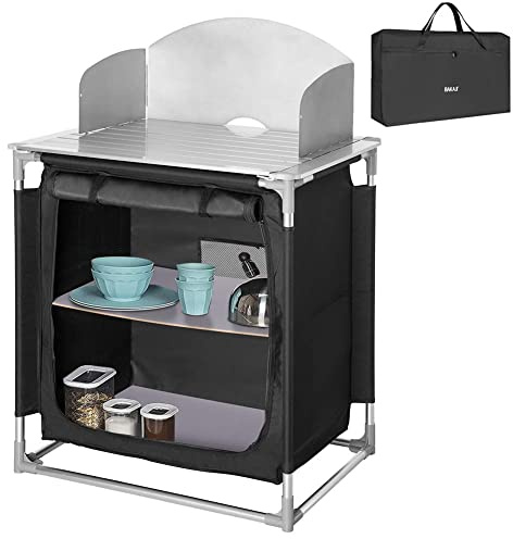 BAKAJI Cuisine Armoire Meuble de Table de Camping Compact Compact Portable Pliable avec Cadre en Aluminium avec Cuisine Garde-Boue Sac pour Le Transport