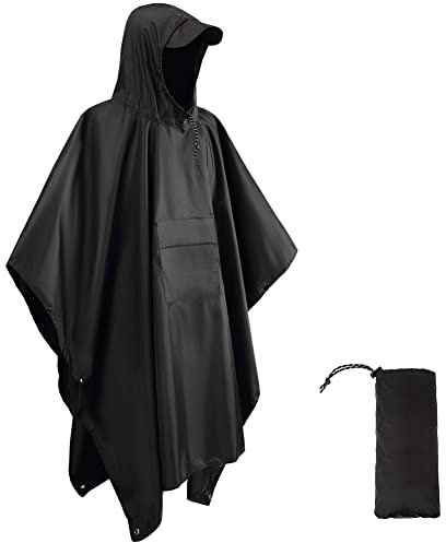 HYCOPROT Poncho de Lluvia Impermeable 210T Oxford Reutilizable, 3 en 1 Multifuncional Chubasquero Transpirable Ultrafino/Toldo Manta/Estera de Camping para Trekking Senderismo Camping Pesca