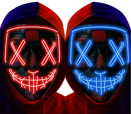 Poptrend Halloween Mask LED Light up Mask Scary mask for Festival Cosplay Halloween Costume Masquerade Parties,Carnival,Gift (2 Pack-A)