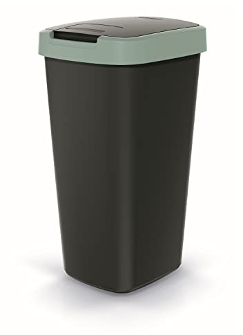 Keden Compacta Q Soptunna Med Svängbar Och Gångjärnsförsedd Lock 25L Plastavfallsseparering Soptunna Återvinning Avfallsuppsamlare (Svart/Ljusgrön)