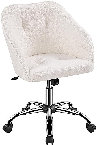 Yaheetech Boucle Ergonomic Vanity Chair, Swivel for Office Bedroom, Ivory | Bouclé upholstery, Height-adjustable swivel seat, Padded armrests, Home office or vanity use