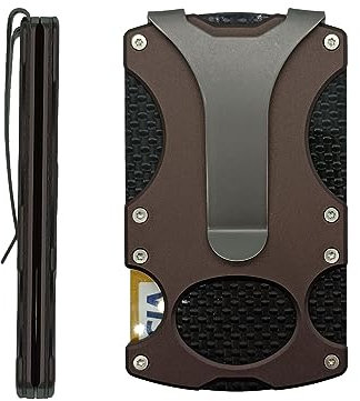 EDSTAR Minimalistische Geldbörse für Herren, taktische Brieftasche, Kohlefaser und Edelstahl-Konstruktion, Geldklammer, schlanke RFID-Brieftasche, Kreditkartenetui mit Geldklammer, Kaffee, Geldklammer