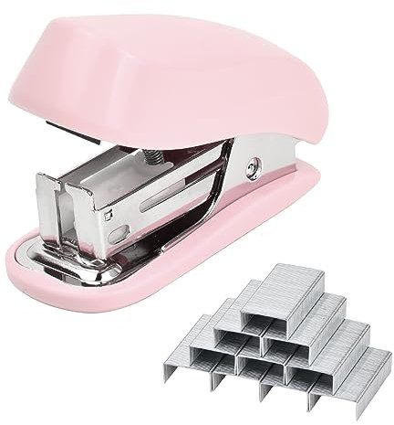 Volumoon Mini Tacker Set 26/6, Heftgerät Set, Stapler Klein, Hefter Klein Tragbar Heftgerät mit 830 Heftklammern, Manueller Tischhefter mit Heftklammern für Schulen Arbeitsplätze Familien (Rosa)