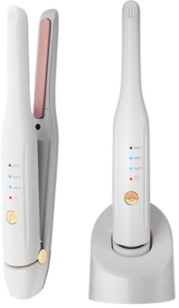 Lisseur sans fil, fer à lisser céramique Styling Clip, lisseur et fer à boucler portable 2-en-1 avec chargeur de type C et station de charge pour le salon de coiffure, la maison, les voyages (Blanc)