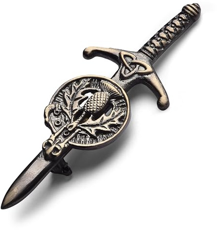 Kilt Emporium Spilla da kilt a forma di cardo scozzese, in ottone antiruggine, 10,2 cm, 4 inch, Metallo, Nessuna pietra preziosa