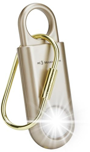 Personal Safety Alarm. Loud Sound SOS Keychain Siren with Carabiner for Women, School Children. Hiking. Bear Alarm Deterrent. Emergency Alert Gold Button Cell