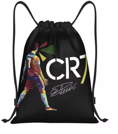 EZB Football Legend Ronaldo CR7 Drawstring Bag | 36x30cm Midi Sized Backpack | Multi-Use: Sports Kits, PE Kits, Gym, Lunch, Holiday, Beach, Soccer Pump Bag | CR7 Colourful Bag