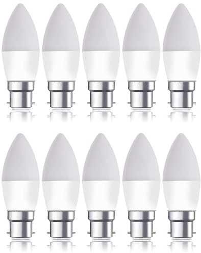 Bright Source Non-Dimmable Opal Frosted LED Candle Bulb, 4.8W, 470lm, B22 Bayonet, 6500K Daylight White - Pack of 10 Bulbs