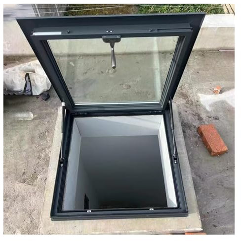 GLFNB Ventana de Techo de Gran tamaño, Ventana de Aluminio para Techo Plano con iluminación y Vidrio Templado de Doble Capa, Puerta de Acceso al Techo empotrada para ático/solárium (60 x 75 cm/23,