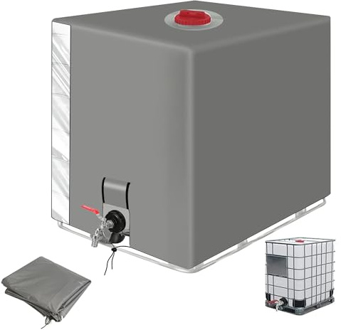 Bache pour Cuve 1000L IBC, Avec fenêtre transparente Bâche de Protection Solaire, Anti-UV Anti-Poussière Recuperateur d Eau de Pluie Bouchon, Bache cuve 1000l Protection - Gris-120 x 100 x 116 cm